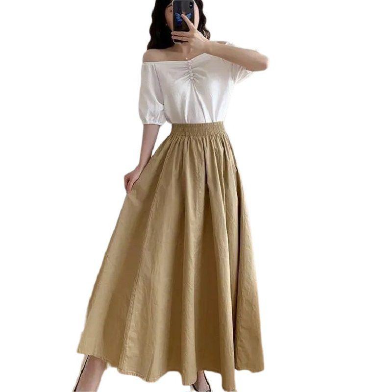 Women Long Skirt Muslimah Plus Size High Waist Plain Maxi Skirt For Casual Wear**