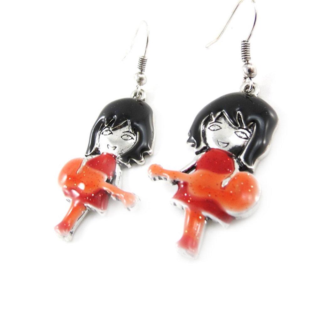 NOA [J1759] - Designer Earrings 'Rockeuse' Red Orange