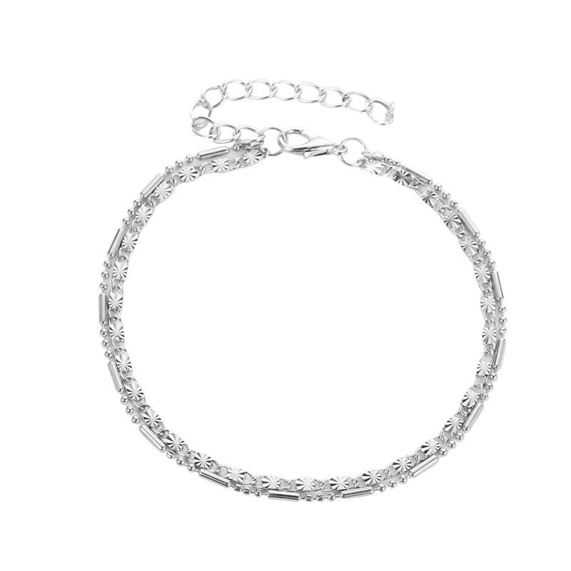 Double-Layer Shambhala Crystal Anklet: Women's Multi-Layer Alloy Beach Foot Jewelry