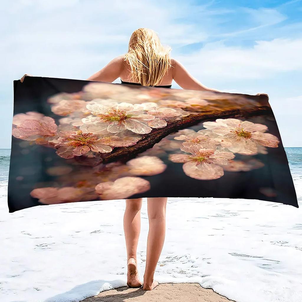 Pink Cherry Blossoms Branch Floral Pattern Soft Highly Absorbent Large Beach Towels Quick Dry Absorbent Bath Towels Blanket