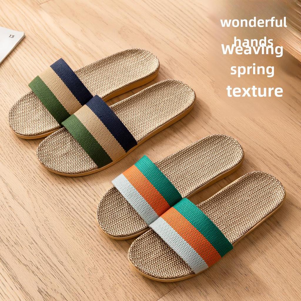 2025 Jarní bavlněné a lněné pantofle v japonském stylu: Dámský pot absorbující, protiskluzový pro všechna roční období