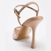 Fashion Luxury Designer Mesh Thin High Heeled Sandals Women Sexy Pointed Toe Bling Pumps Beige Open Heel Ankle Strap Wedding Party Shoes