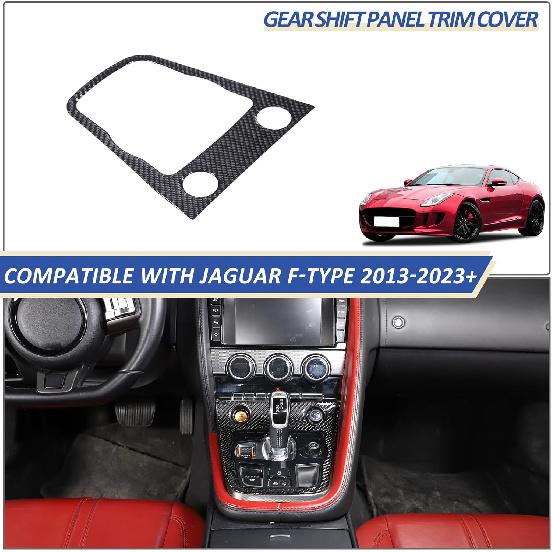 Daeiclru Real Carbon Fiber Car Interior Gear Shift Panel Trim Cover Compatible with Jaguar F-TYPE 2013-2022, Central Control Gear Shift Panel Frame