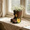 Small Rain Boots Planter Pot Rustic Cute Boot Flower Pot with Drainage Hole for Succulents Herb Flowers Decorative Table Centerpiece for Mom