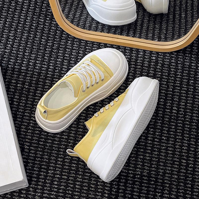 2025 Spring and Autumn New Retro High-end Soft Leather Thick Baseplate Shoes Heightening Versatile White Shoes Fashion Casual Shoes
