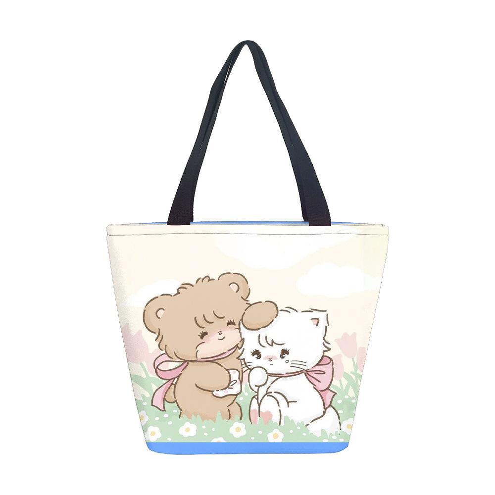 

Женская сумка с изображением мультяшного животного, сумка через плечо для девочки, напечатанная холщовая сумка, модный тренд, большая вместительная сумка-тоут