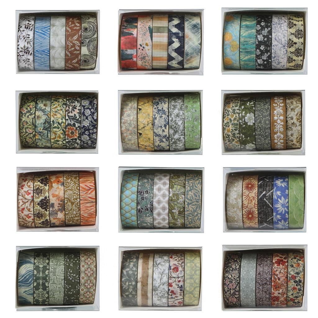 YUBBAEX Masking 60 Retro Basic Washi Value Perfect for and Scrapbooks Tape, Rolls, Design, Pattern, Tape, Pack, Planners, Decorations, Wrapping,