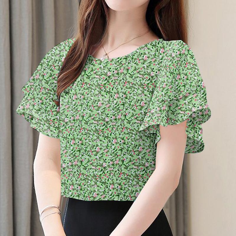 

ZANZEA Женская летняя повседневная блузка с цветочным принтом и коротким рукавом L зелёный