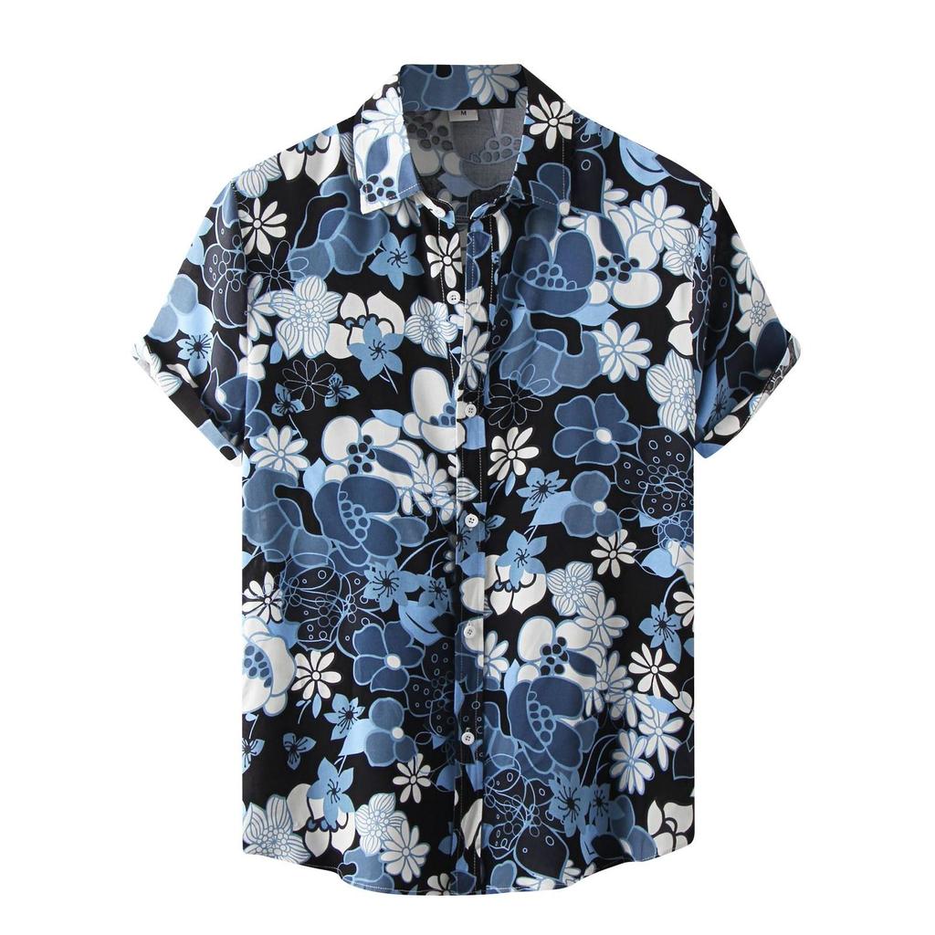 Men's Lapel Fashion Short Sleeve Casual Printed Shirt Men's Casual Versatile
