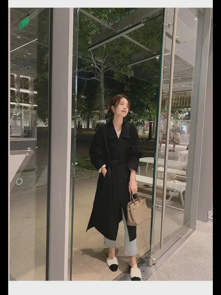 Damen Beige Wollmantel Mittellang - 2024 Herbst/Winter Trend