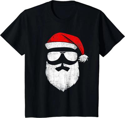 Komik Noel Baba Yüz Güneş Gözlüğü Şapka Sakal ile Noel T-Shirt Unisex Kadınlar için Rahat Günlük Dört Mevsim Streetwe...