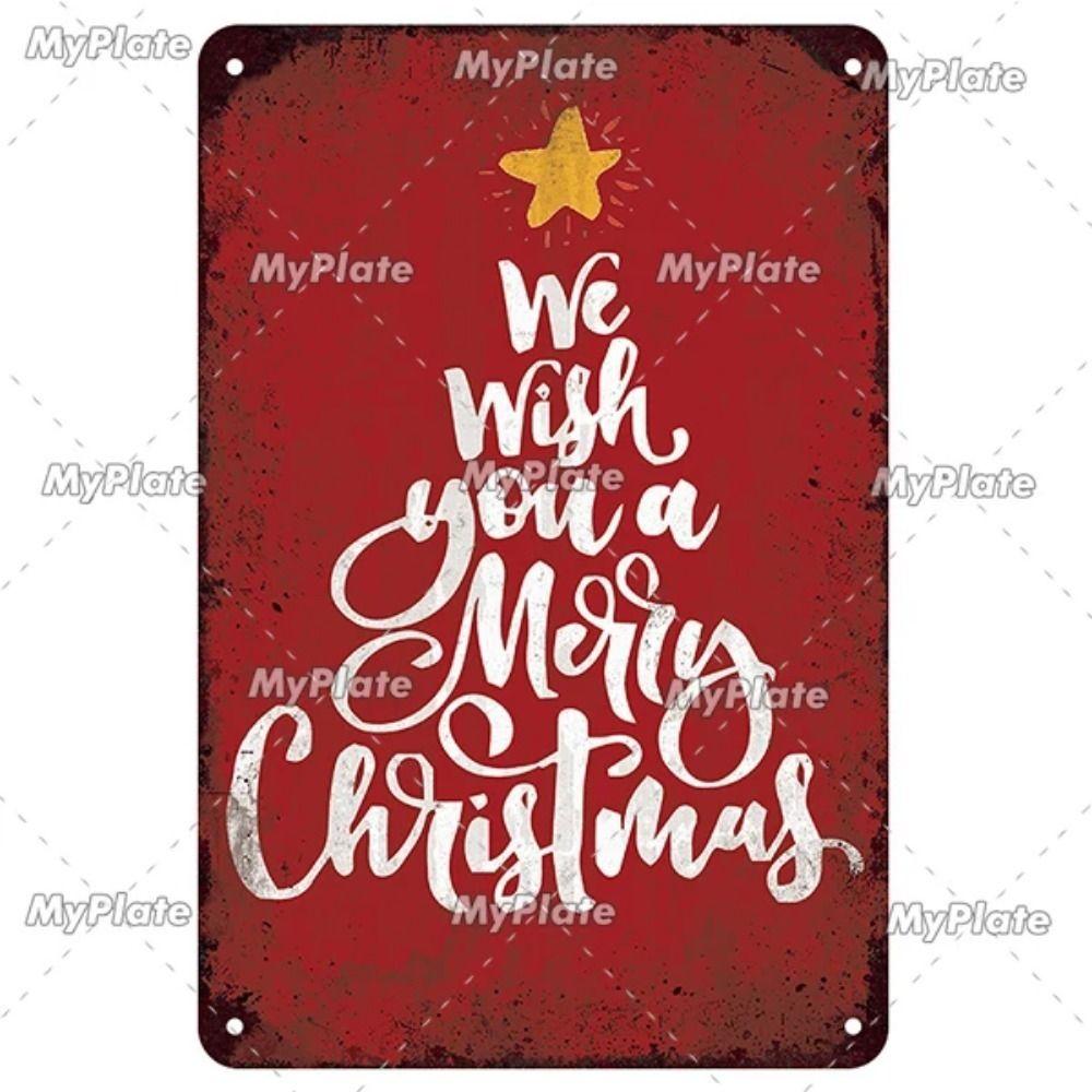 Vintage Christmas Metal Tin Sign Home Festive Wall Decor