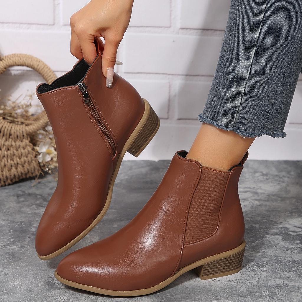 Independent Station Wish Foreign Trade Women's Shoes New Square Heel Large Size Women's Boots Suede Fashion Boots European and American Side Zipper