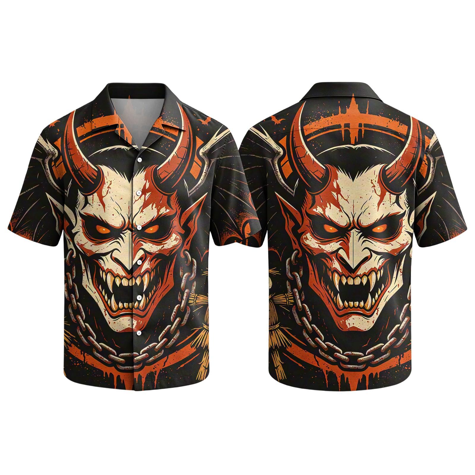 Men s Casual Short Sleeve Button Up Shirt Halloween Graphic Print Camp Collar Relaxed Fit Top XXL