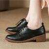 Med-High Heels Oxford Shoes Woman Lace-Up Sneakers Solid Leather Brogues Ladies All Match Loafers Office Dress Flats Women