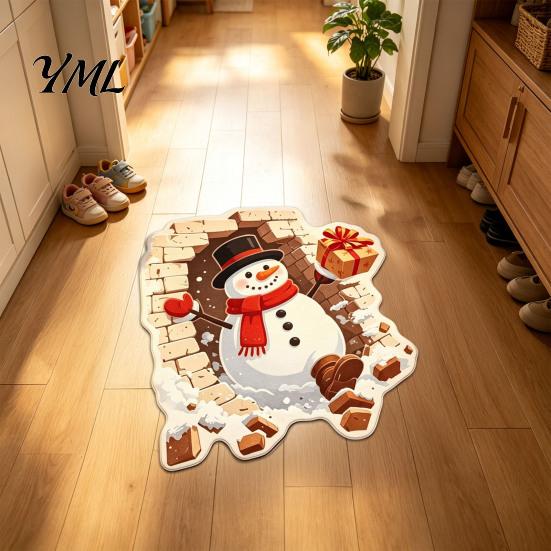 Winter Indoor Welcome Mat Christmas Entrance Mat, Santa Claus Entryway Rug, Non-Slip Imitation Funny Wall Breaking Cashmere Rug for Kitchen