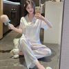 Summer Gentle Lace Edge Ice Silk Pajamas Women'S Smudging Color High-Quality Short-Sleeved Trousers Loungewear Set