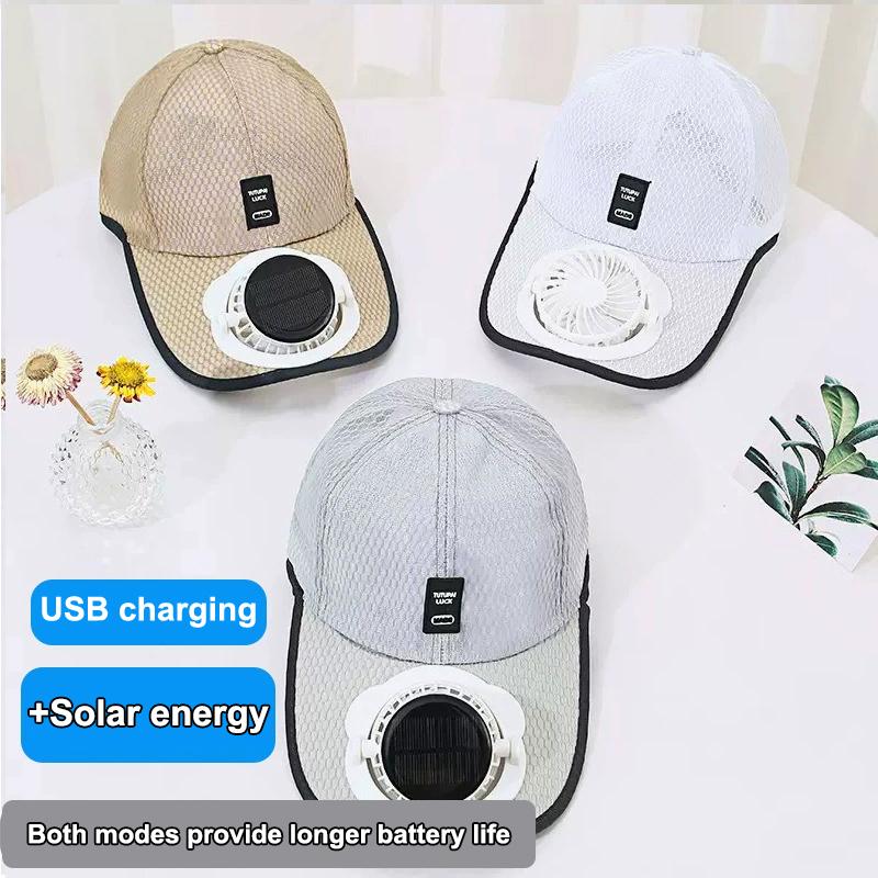 Sommer Männer Frauen Lüfter Baseballkappe Sonnenschutz Baseballkappe Mit Solarventilator USB-Ladeventilator Atmungsaktiv UV-Schutz Outdoor Sonnenhüte