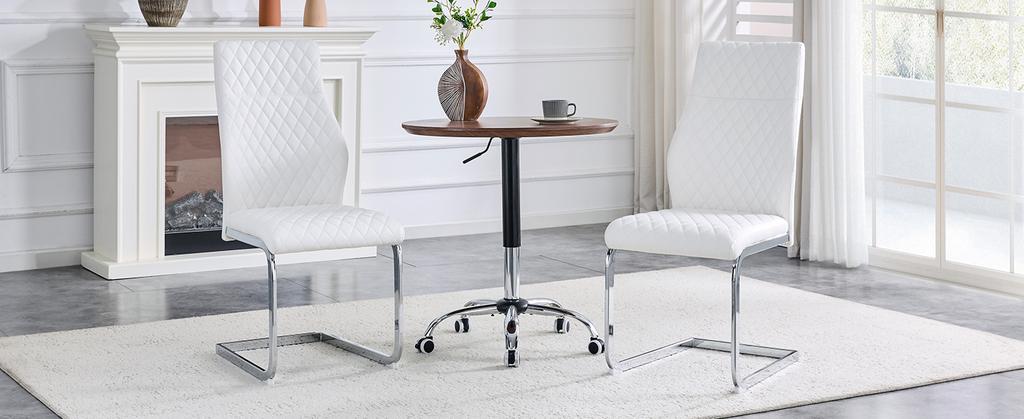 [Set of 2] Dining Chair in White Diamond Pattern: High Backrest + Comfortable Seat Cushion, Silver-Colored Metal Frame Non-Slip and Durable