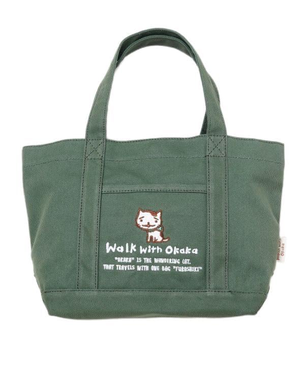 [Chaihane] CWDP2381 Канвасная сумка-тоут с вышивкой «Бродячий кот Окака», Зеленая