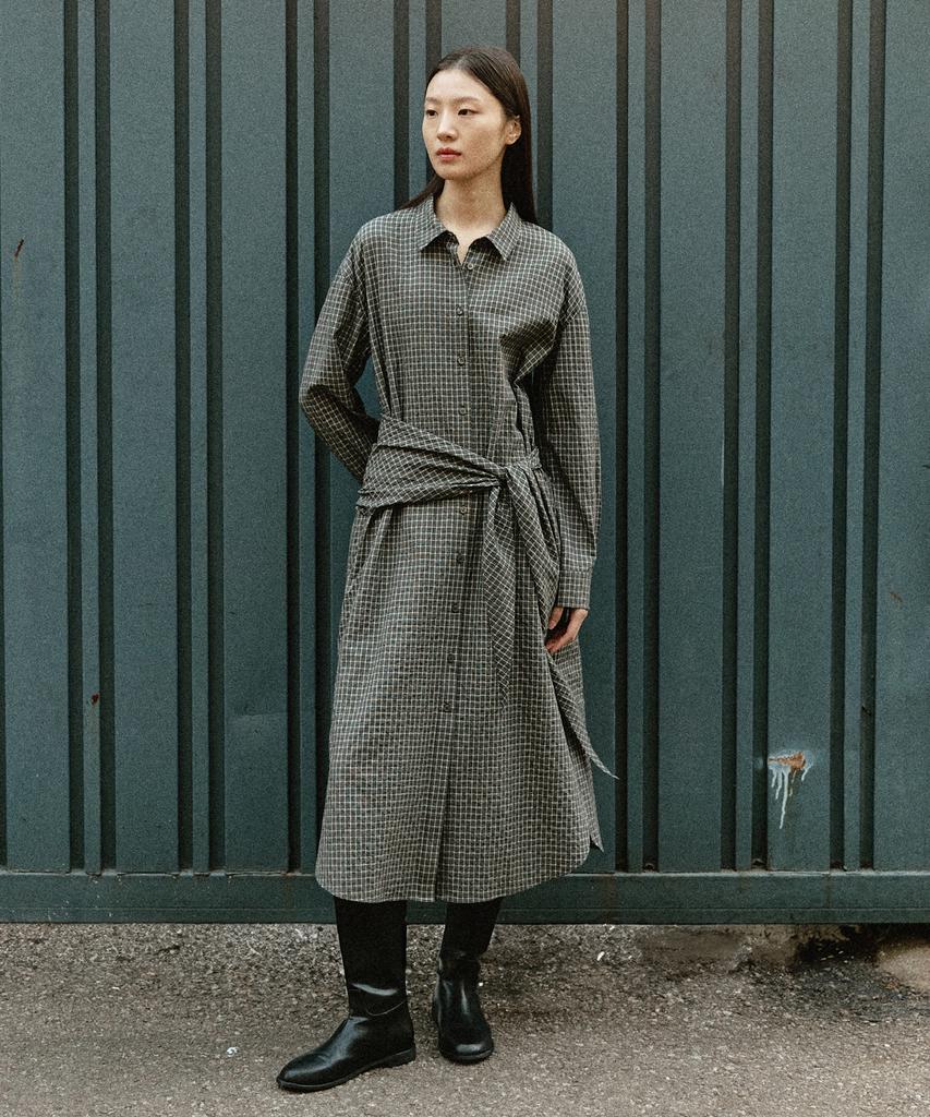 ARTID Scarf Check Shirt Dress_Navy