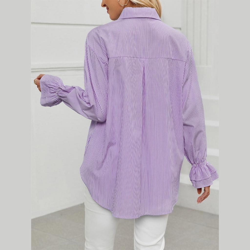 Fashionable Women's Striped Casual Shirt Tops Long Sleeve Shirt