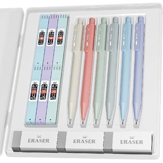 Mr. Pen- Pastel Mechanical Pencil Set with Lead Refills & Erasers, 6 Pack, 2 Sizes, 0.5 & 0.7mm, Aesthetic Mechanical Pencils Set, Pastel Mechanical 1 Count (Pack of 1)