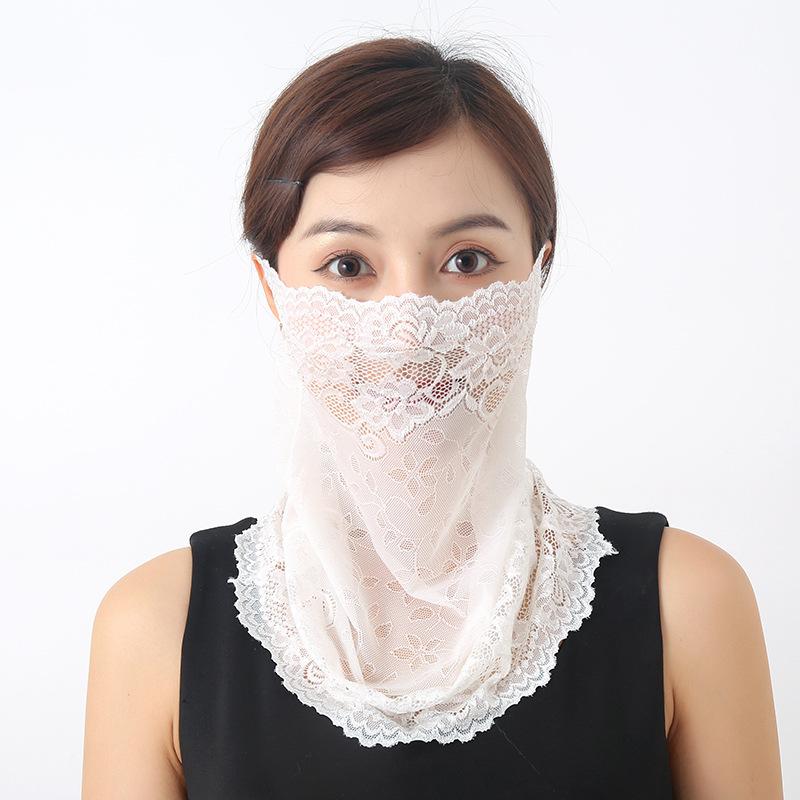 

Lace mask new summer women s neck protection sunshade outdoor decoration lace scarf light and breathable sunscreen large mask One size fits all белый