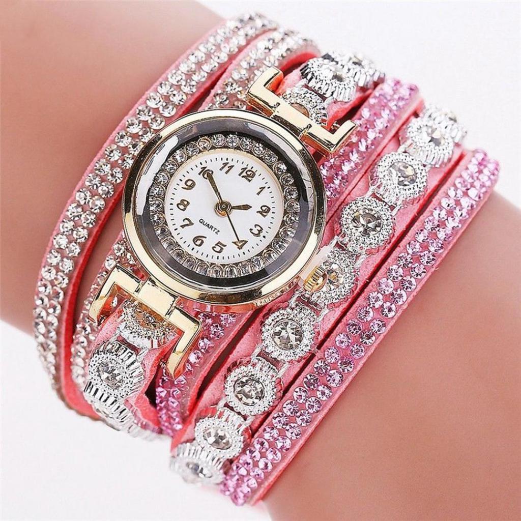 Buy Vintage Lady Rhinestone Decor Round Dial Analog Quartz Wrist Watch Bracelet at affordable