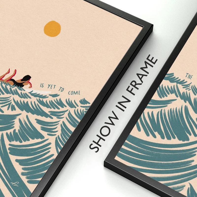 Nordic Minimalistic Art Surfing Paddling Swimming Sea Wave Print Poster Canvas Painting Abstract Wall Art for Room Home Decor