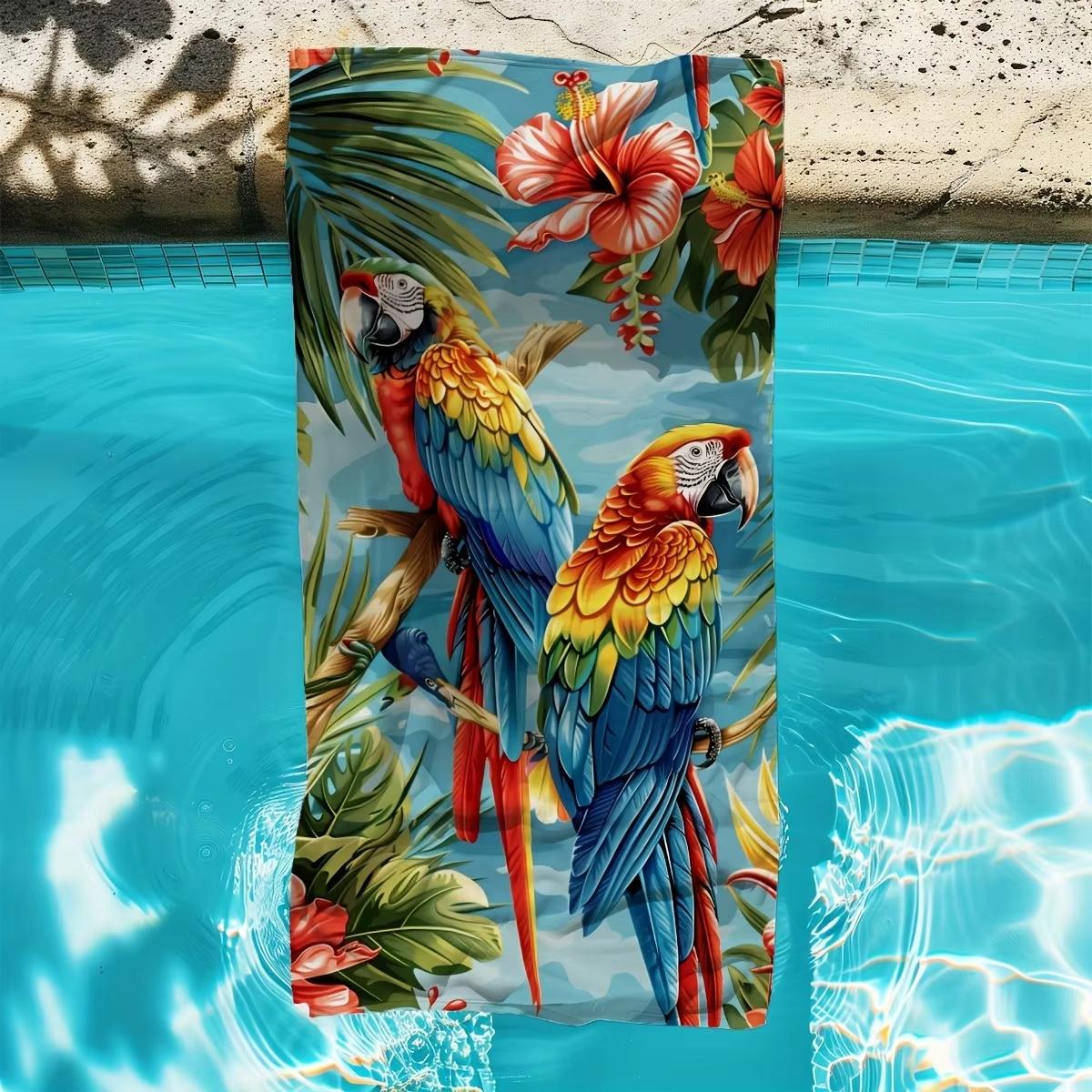 

Tropical Paradise Beach Towel, Parrots Flowers Print Soft Microfiber Quick Dry Absorbent for Summer Pool Swimming Travel W30*H60(CM)