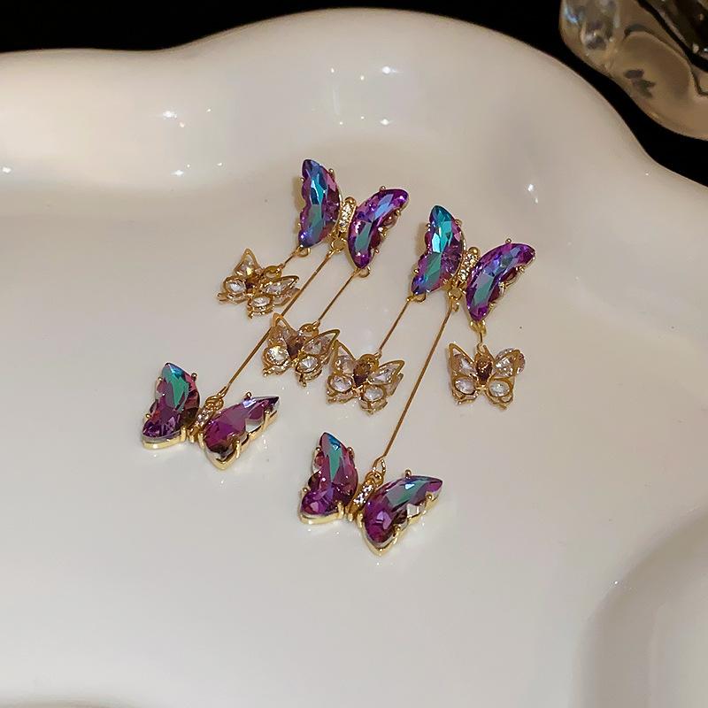 

Silver Needle Diamond Zircon Butterfly Tassel Earrings, Korean Fashion Long Earrings Light Luxury ins Mori Earrings