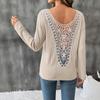 Lace Fashion Loose Knit Top Round Neck Casual Pullover Long Sleeve T-Shirt for Women