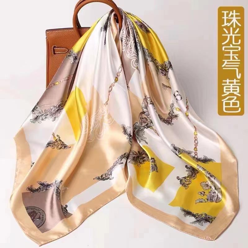 

90 квадратных шарфов атласный платок на голову имитация шелка модный шелковый шарф универсальный трендовый квадратный шарф для матери шарф satin 90 * 90