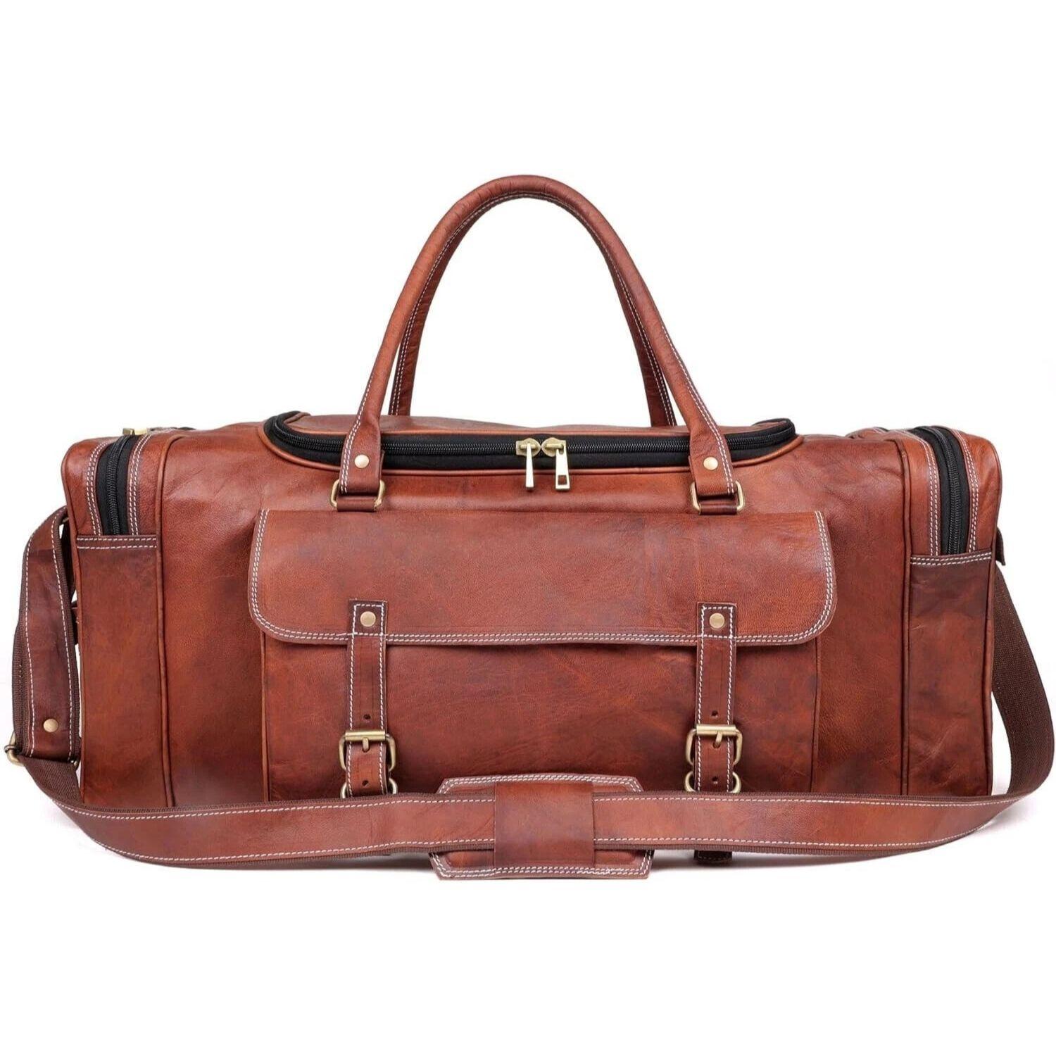 

Biggest Largest Leather Duffle Bag, Men Overnight Carry-On Travel Luggage Gym 24 x 11 x 9 in3