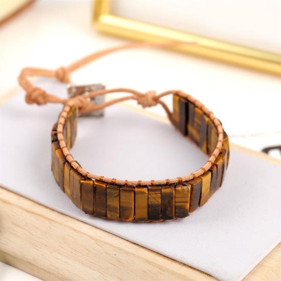 Bohemian Stone Bracelet Handmade Natural Stone Tube Beads Bangle Adjustable Unisex Boho Bracelet Gift for Him Her