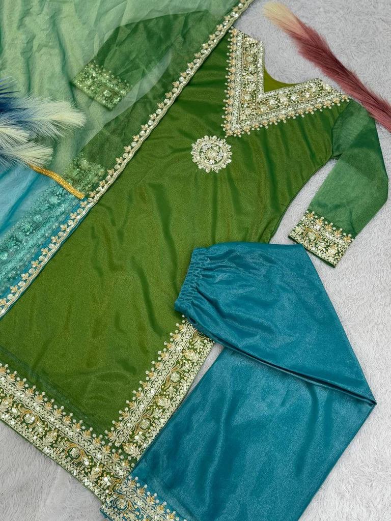 Bollywood Party Wear Salwar Kameez Indian Designer Soft Twill Net Silk Salwar Suit Palazzo Set