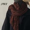 Unisex Long Scarf Women Solid Color Pleated Retro Autumn Warm Winter Soft Vintage Inspired