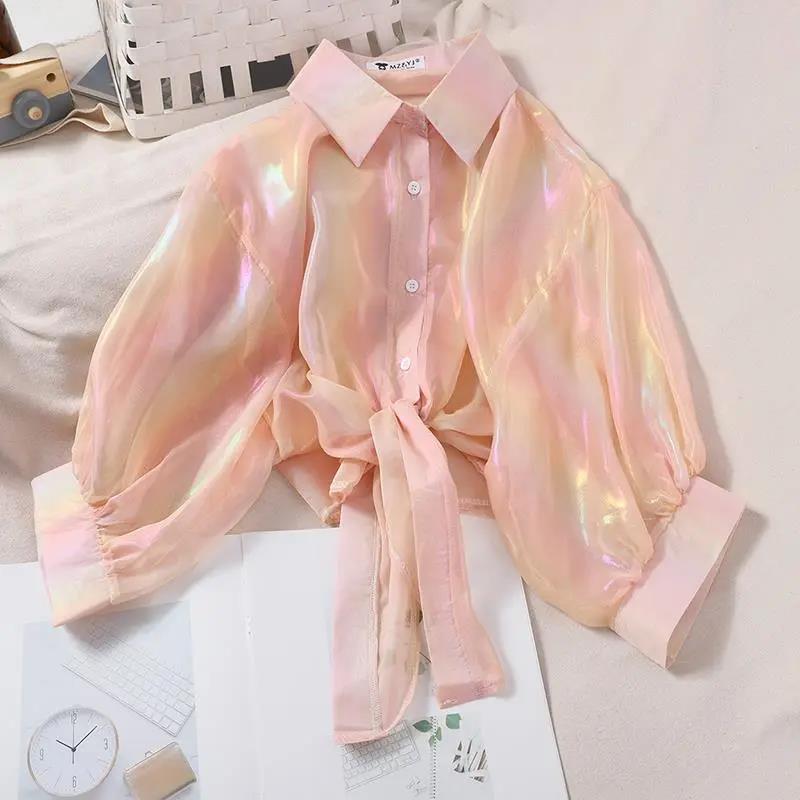 Gradient Purple Chiffon Shirt Women's Thin Coat Loose Long-sleeved Cardigan Sunscreen Shirt Casual Top Sweet Fashion New Style