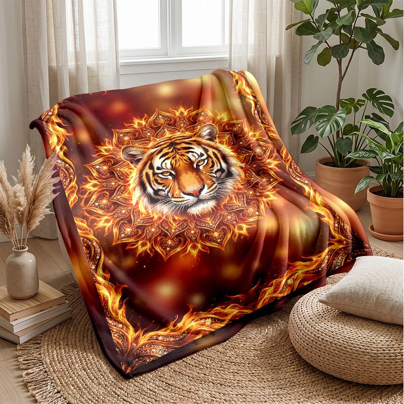 Flaming Tiger Artwork 1 Theme Blanket Lightweight Warm Flannel Blanket Decorative Throw Blanket for Home Decoration