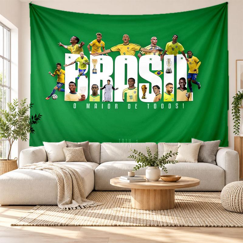 Brazil National Football Team Wall Tapestry, Soft Fabric Wall Hanging, Decorative Backdrop For Bedroom Home Wall Art