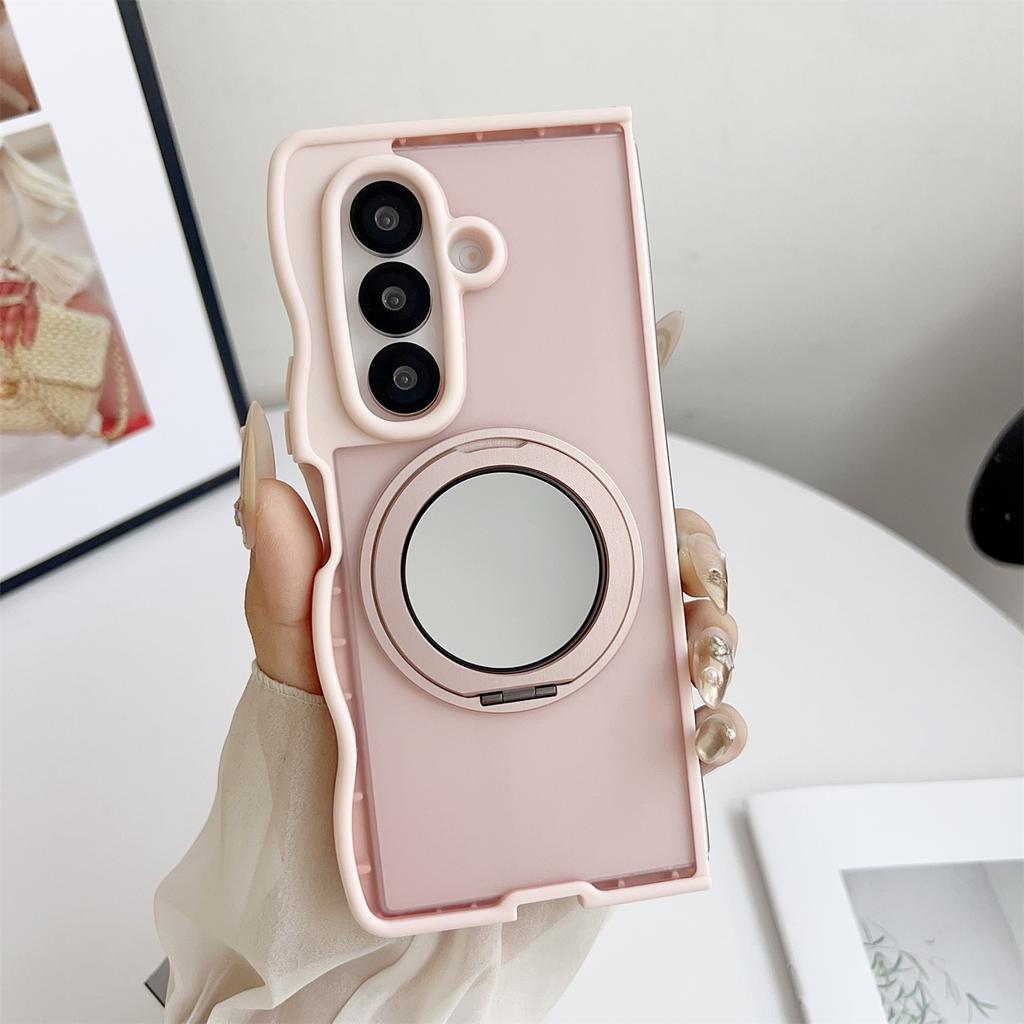 For Samsung Galaxy Z Fold7 5G Magnetic Case Mirror Rotating Kickstand Wave Edge TPU+PC Phone Cover