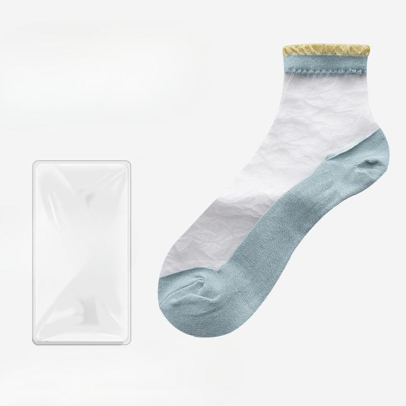 

Женские летние тонкие кружевные дышащие дезодорирующие носки-гольфы из хрустального стекла 1 pair синий