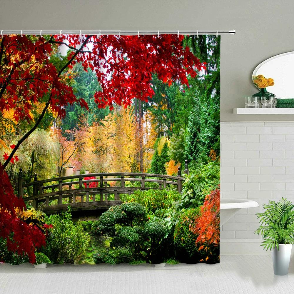 Sunflower Flower Wood Grain Plant Scenery Bathroom Shower Curtain Cactus Butterfly Bee Floral Landscape Bath Curtains With Hooks