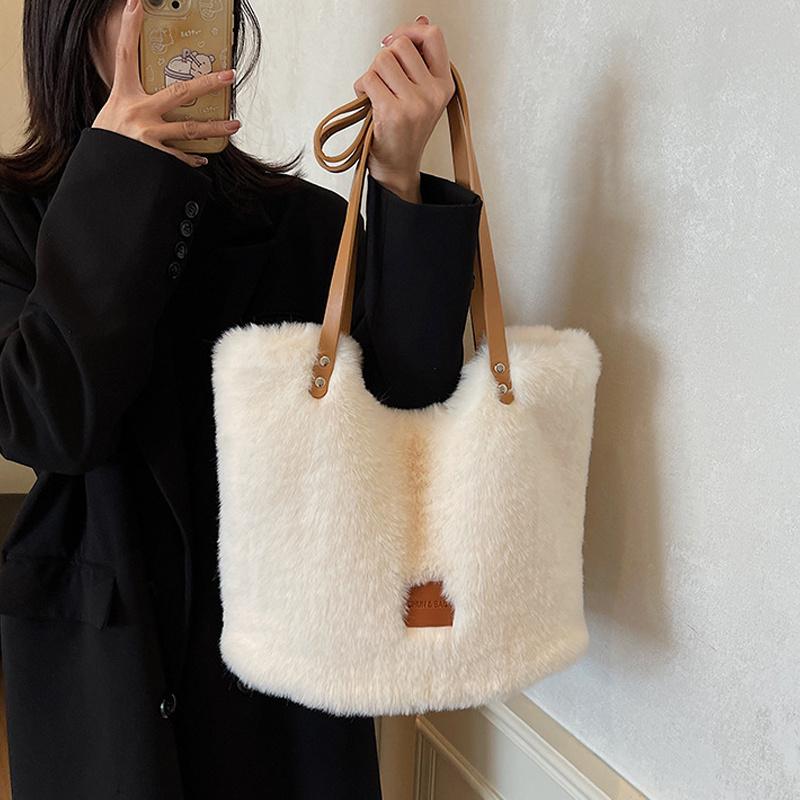 Yogodlns Women Plush Shoulder Bag Fluffy Furry Satchel Bag Large Capacity Fuzzy Purse Handbag for Work Travel Shopping