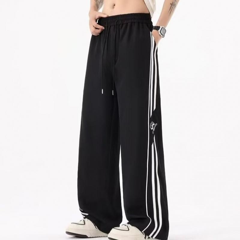 Vintage Dreistreifen Gewaschene Lässige Hose Für Herren Lockerer Schnitt Bodenlang Vielseitige Gerade Hosen Für Herbst 3XL schwarz