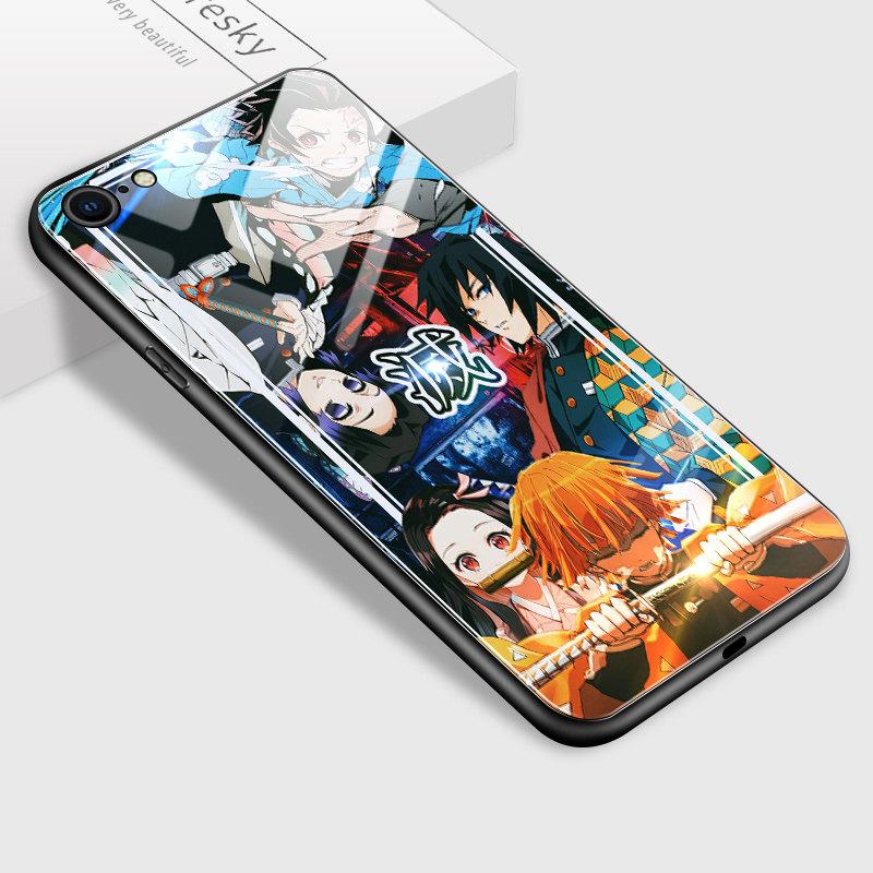 Tempered Glass Phone Case for iPhone Samsung Galaxy Infinix TPU Soft Edge Popular Japan Anime Shockproof Smartphone Cover