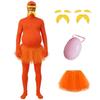Halloween Vollabdeckung Alter Mann Kostüm mit langem Bart, großem Bauch und orangefarbenem Umhang für Cosplay und Rollenspiele.