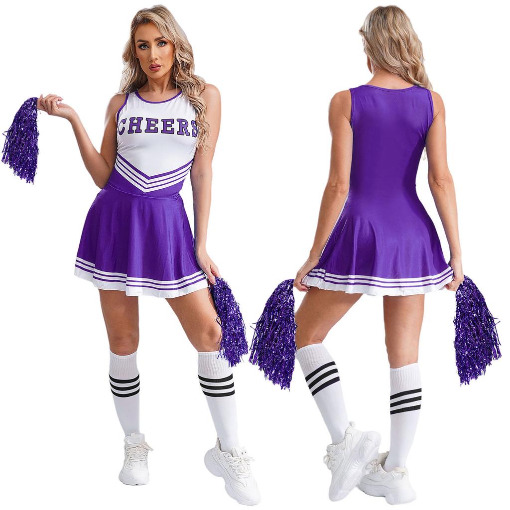 Damen ärmelloses Kleid mit Buchstabenaufdruck Cheerleading-Kostüm mit Socken Blume