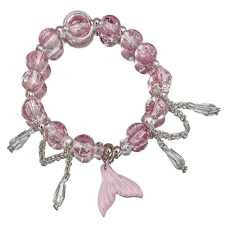 Bracelet Pendentif Papillon Fleurs Cristal Rose Coréen Pour Femmes Bracelets Chaîne de Perles Douces Bijoux Cadeaux Petite Amie